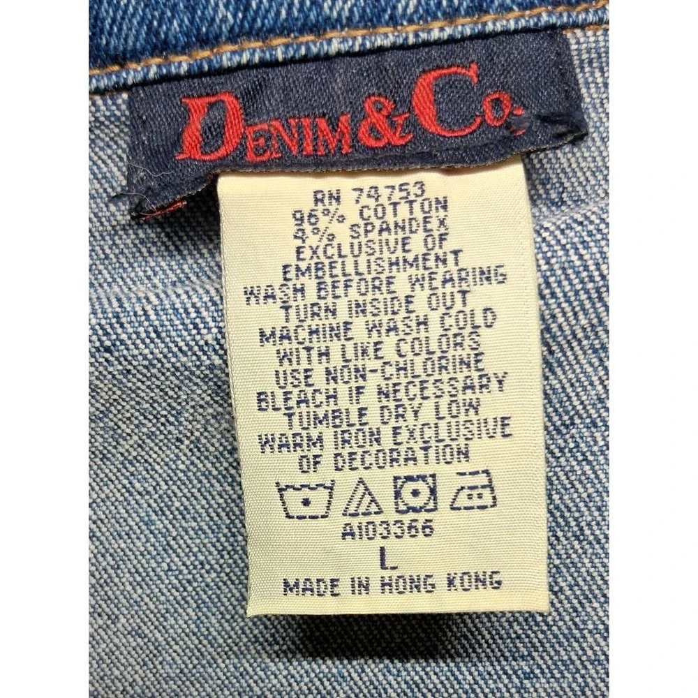 Denim & Co Womens Medium Wash Rhinestone Studded Denim Vest Blue Large L
